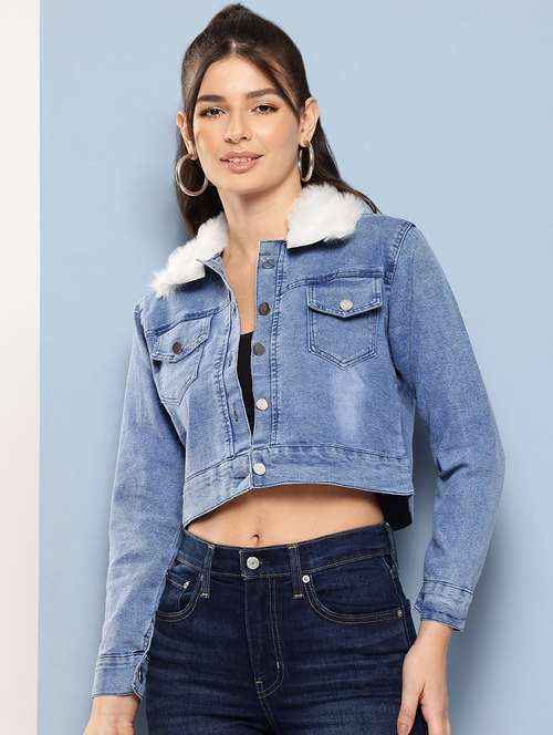 women solid long sleeve denim jacket - 22224935 -  Standard Image - 0