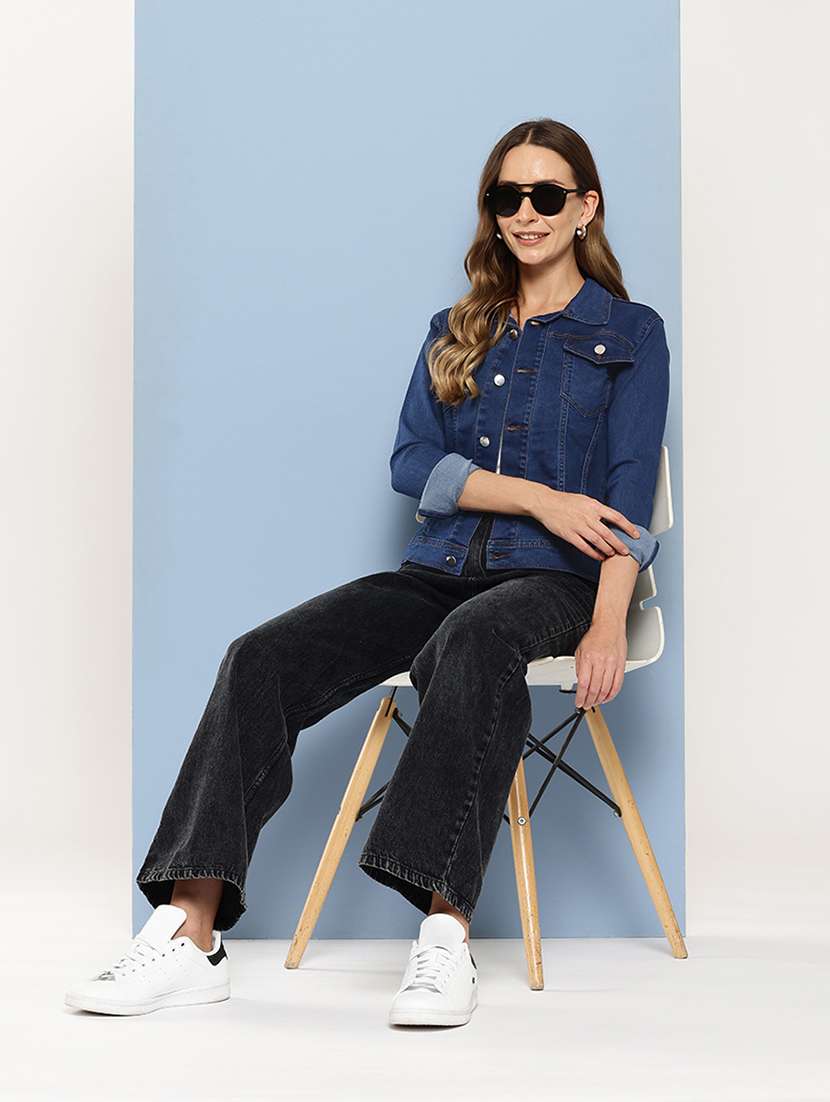women solid long sleeve denim jacket - 22224940 -  Standard Image - 3