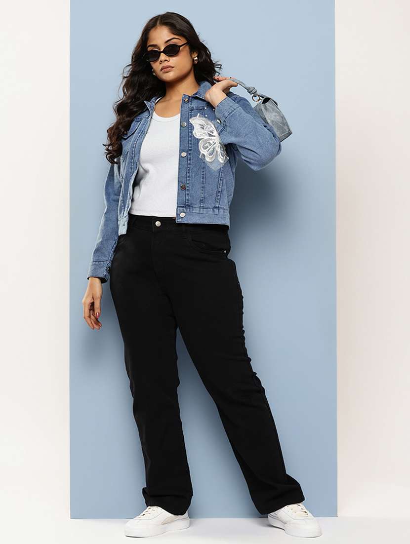 women solid with work long sleeve denim jacket - 22224950 -  Standard Image - 3