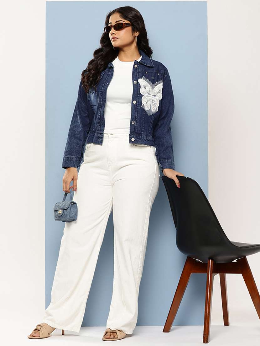 women solid with work long sleeve denim jacket - 22224951 -  Standard Image - 3