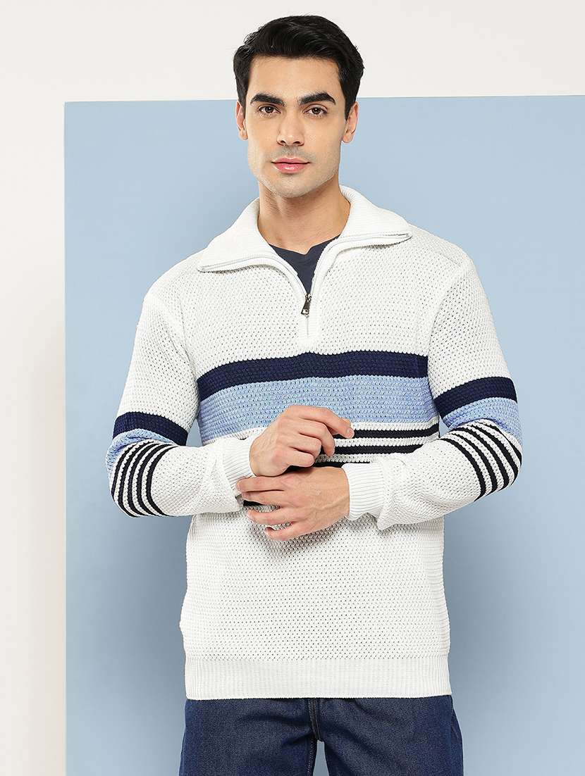 men striped long sleeve regular fit pullover 