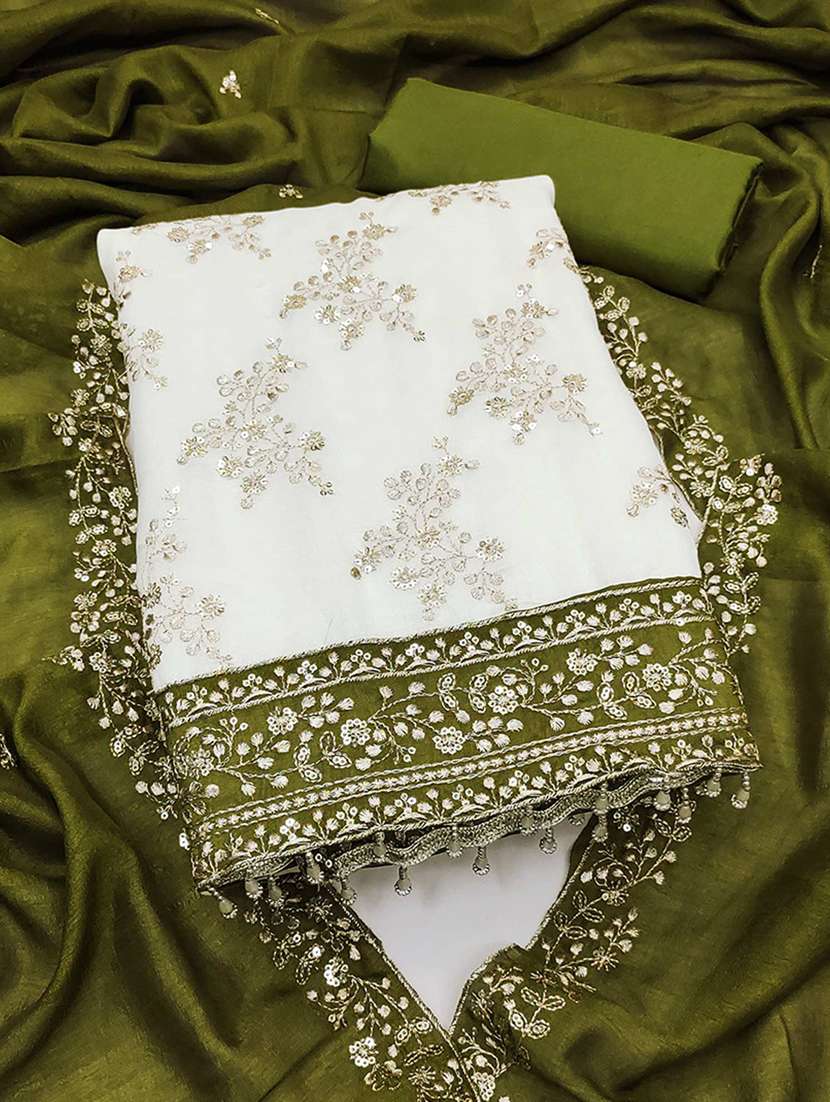 women solid with work embroidered unstitched suit set