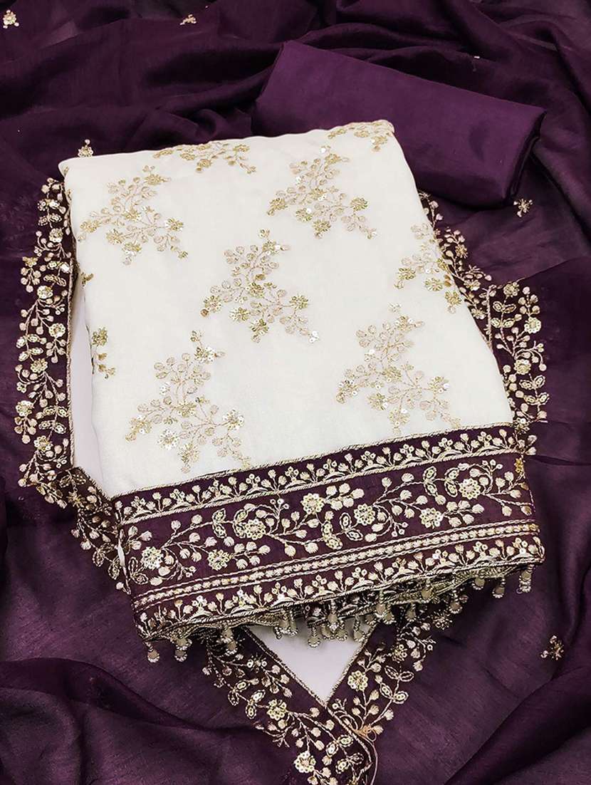 women solid with work embroidered unstitched suit set