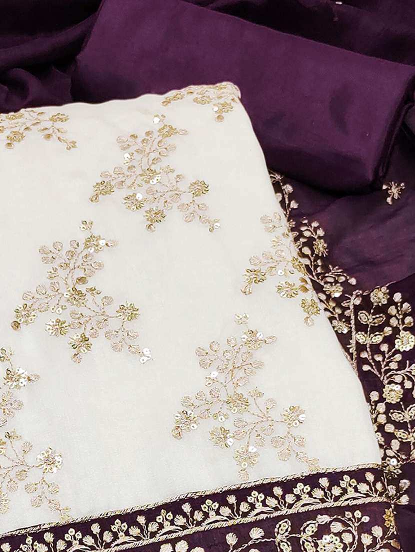 women solid with work embroidered unstitched suit set - 22224966 -  Standard Image - 3