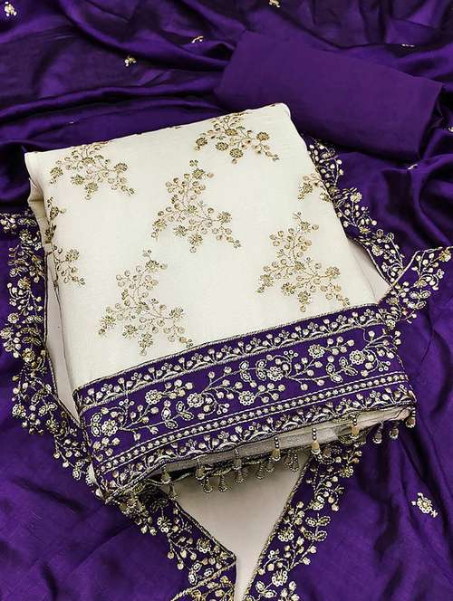 Women Solid With Work Embroidered Unstitched Suit Set