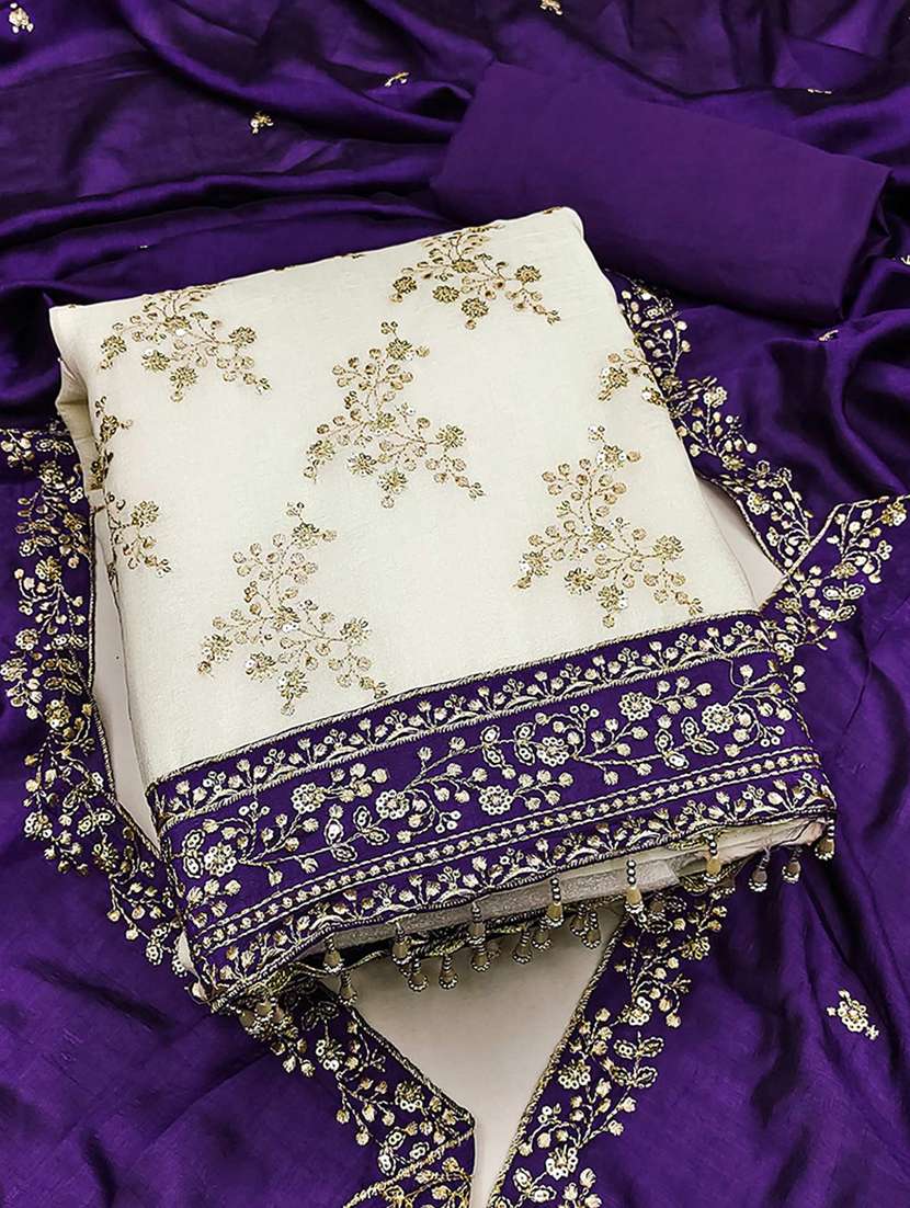 women solid with work embroidered unstitched suit set