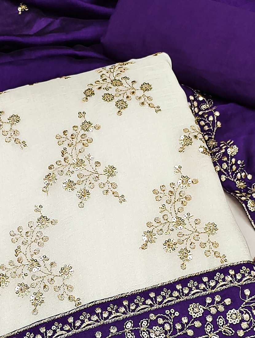 women solid with work embroidered unstitched suit set - 22224967 -  Standard Image - 3
