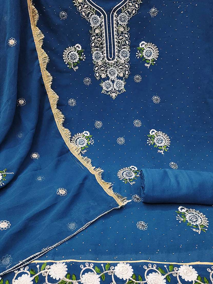 women solid with work embroidered unstitched suit set - 22225022 -  Standard Image - 3