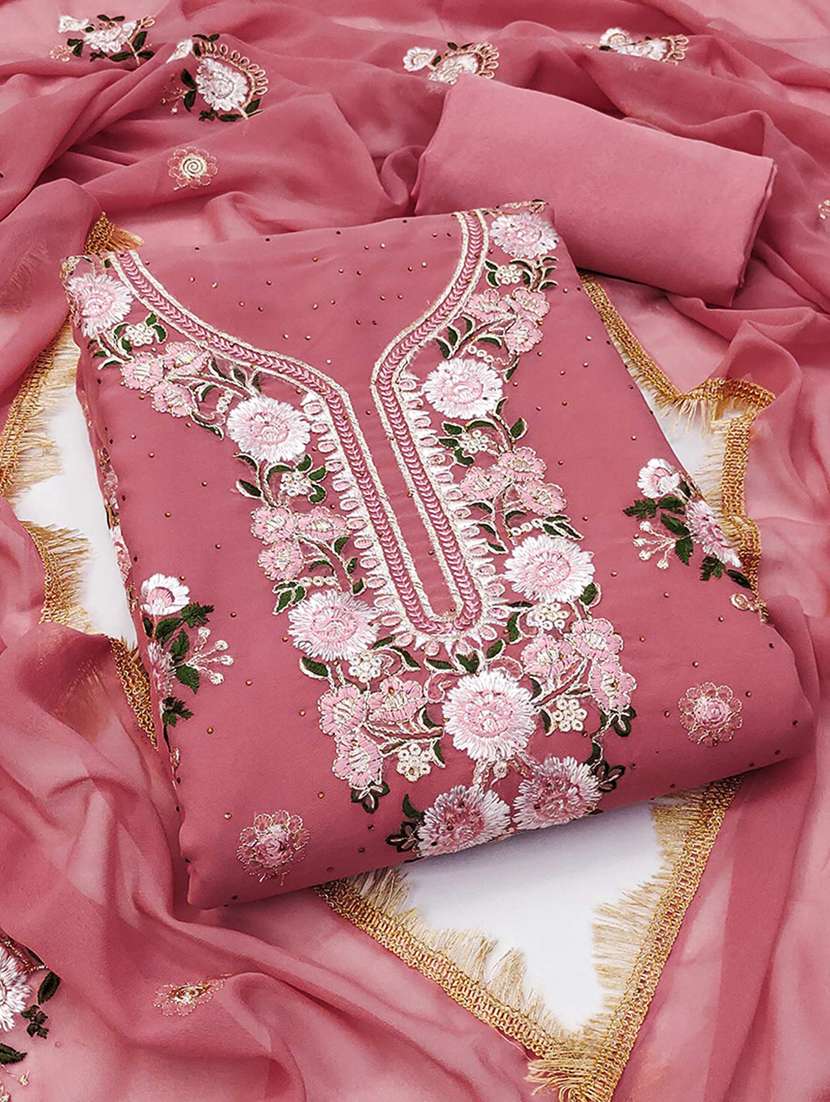 women solid with work embroidered unstitched suit set