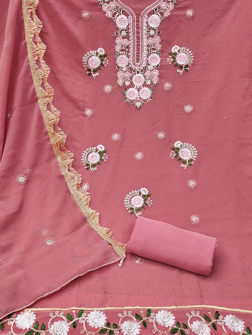 women solid with work embroidered unstitched suit set - 22225023 -  Standard Image - 3