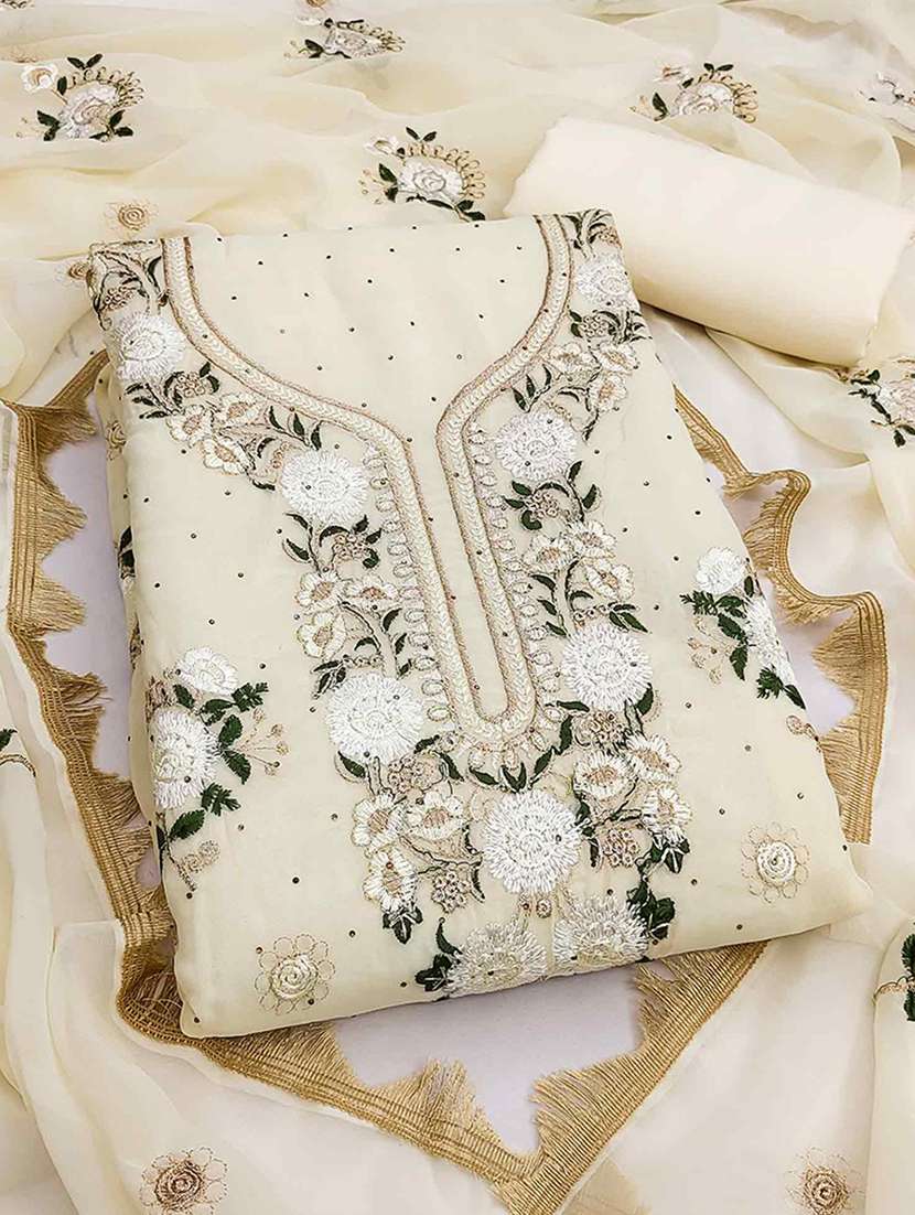 women solid with work embroidered unstitched suit set