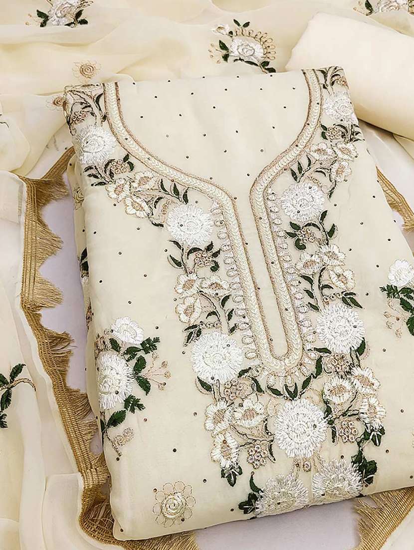 women solid with work embroidered unstitched suit set - 22225024 -  Standard Image - 3