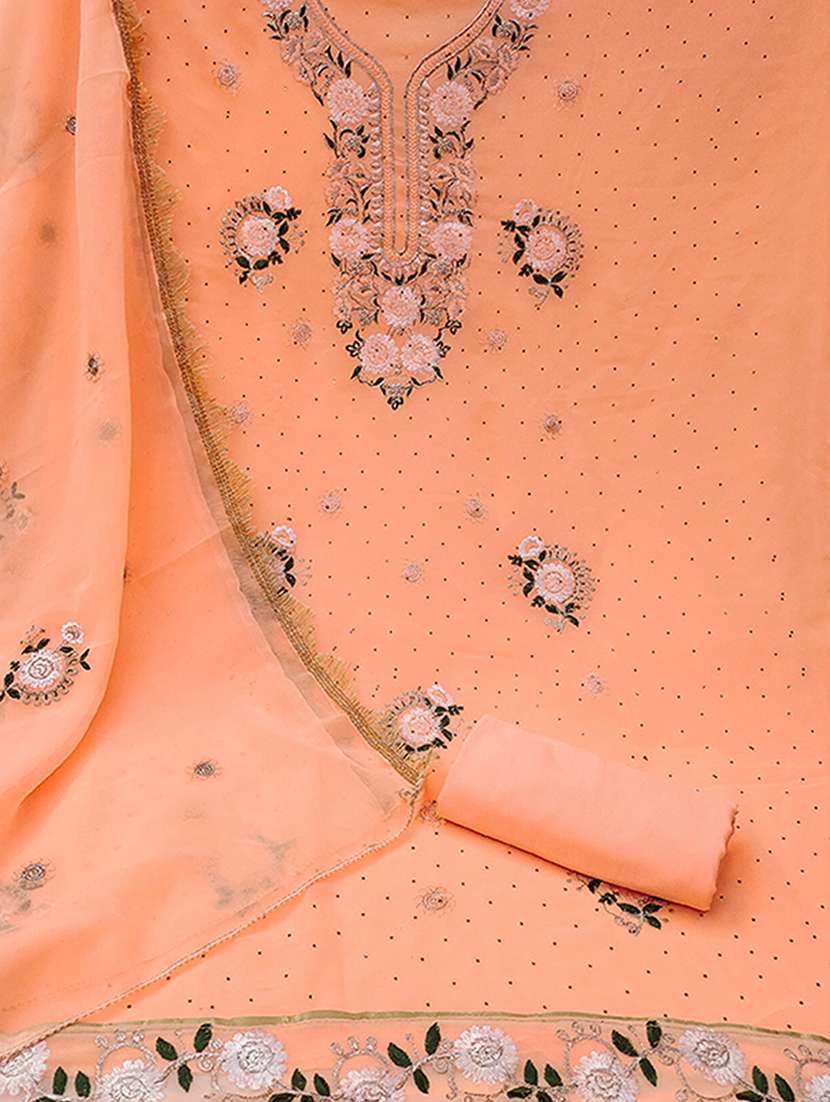 women solid with work embroidered unstitched suit set - 22225025 -  Standard Image - 3