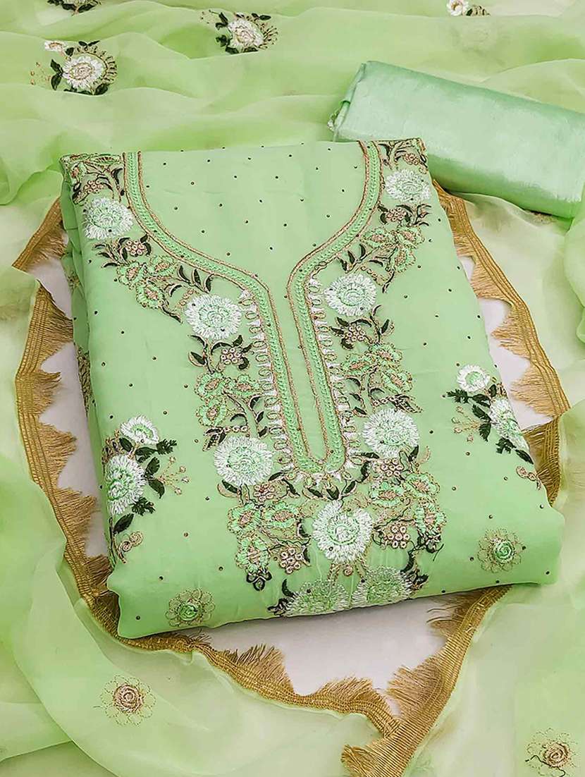 women solid with work embroidered unstitched suit set