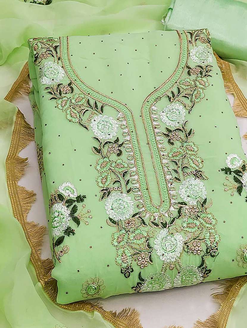 women solid with work embroidered unstitched suit set - 22225027 -  Standard Image - 3