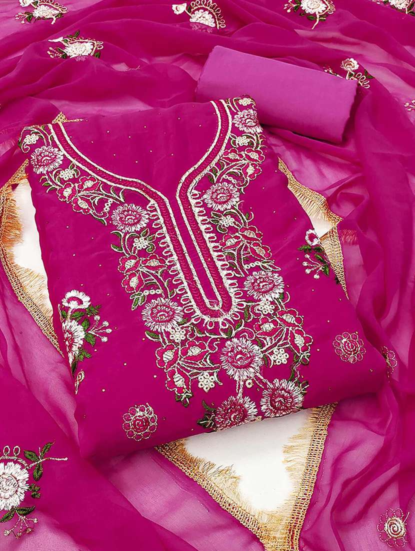 women solid with work embroidered unstitched suit set