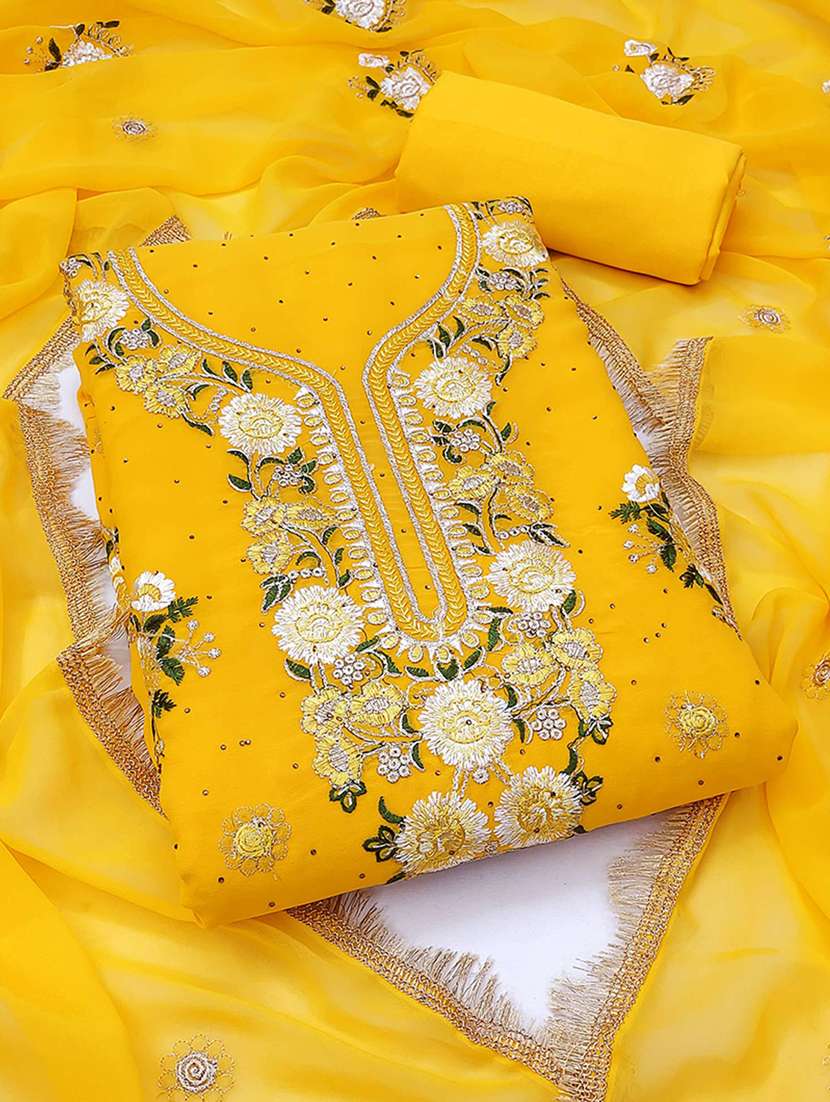 women solid with work embroidered unstitched suit set