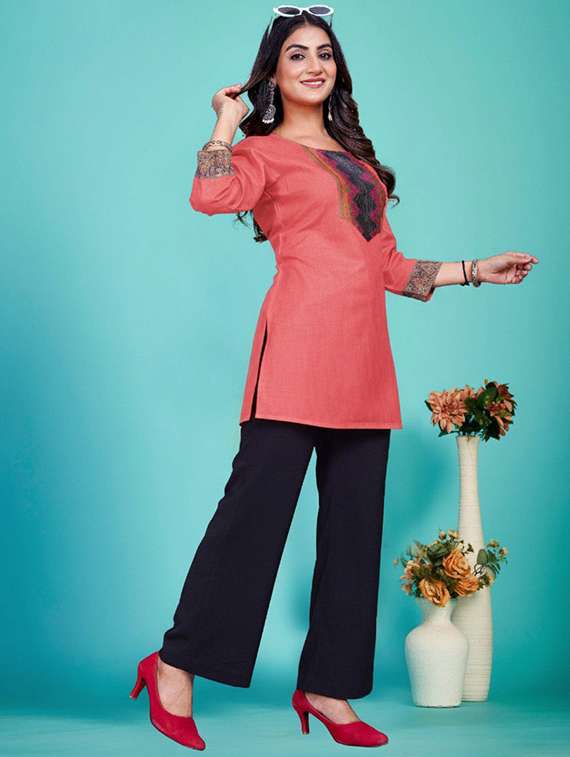 women embroidered three quarter sleeve straight kurti - 22225038 -  Standard Image - 3
