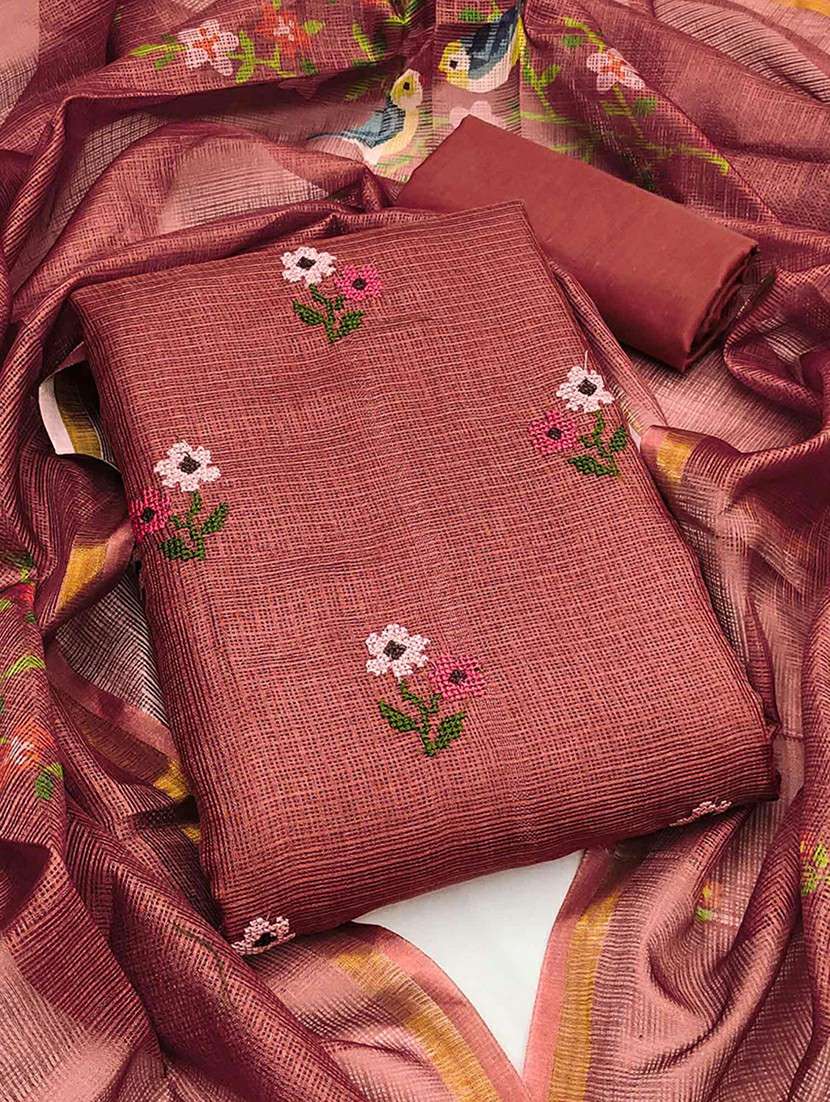 rust cotton blend unstitched suit