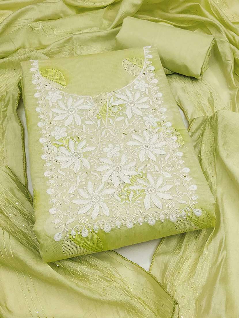 women solid with work embroidered unstitched suit set