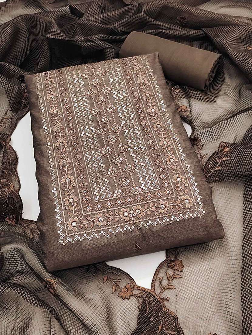 women solid with work embroidered unstitched suit set