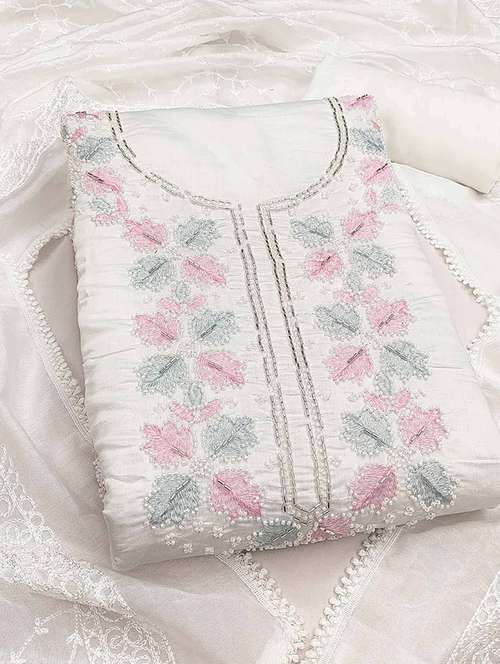 women solid with work embroidered unstitched suit set - 22225058 -  Standard Image - 0