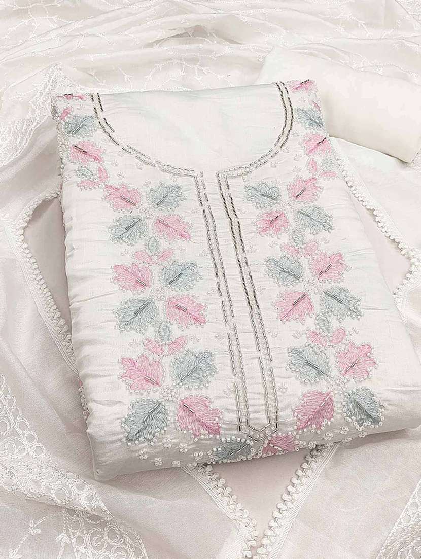 women solid with work embroidered unstitched suit set