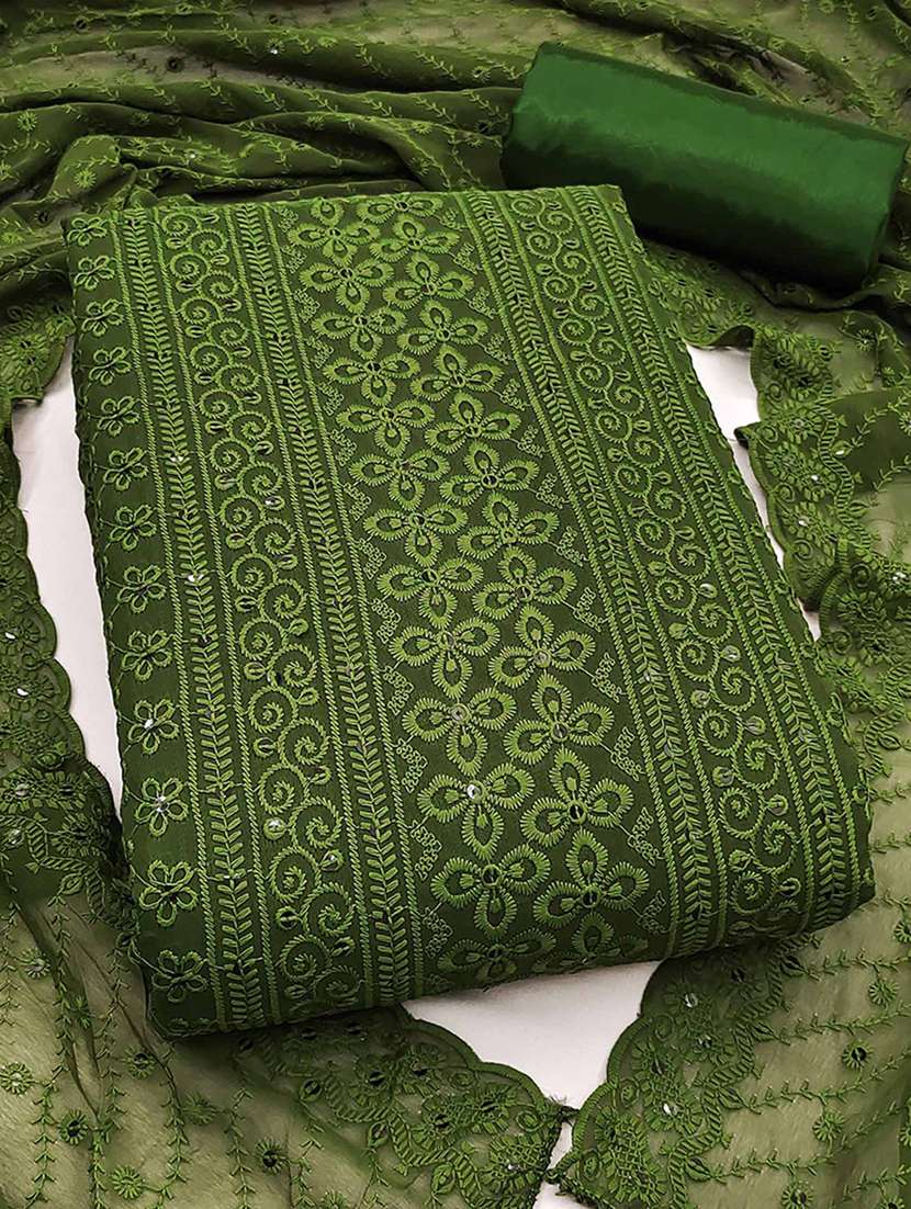 women solid with work embroidered unstitched suit set