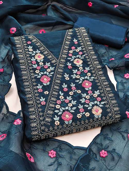 women solid with work embroidered unstitched suit set - 22225078 -  Standard Image - 0