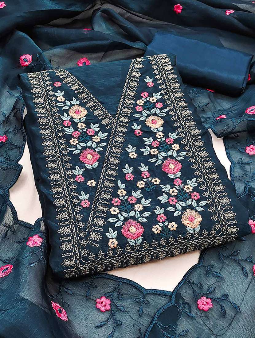 women solid with work embroidered unstitched suit set