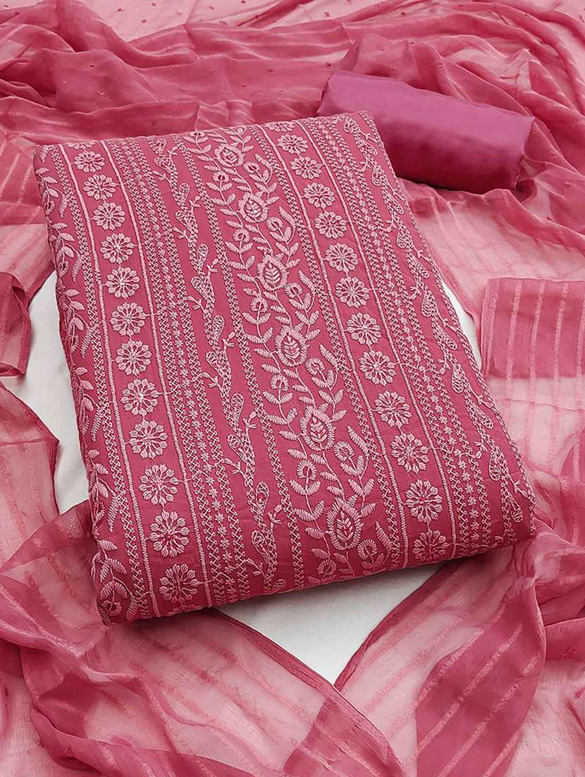 women solid with work embroidered unstitched suit set - 22225090 -  Zoom Image - 0