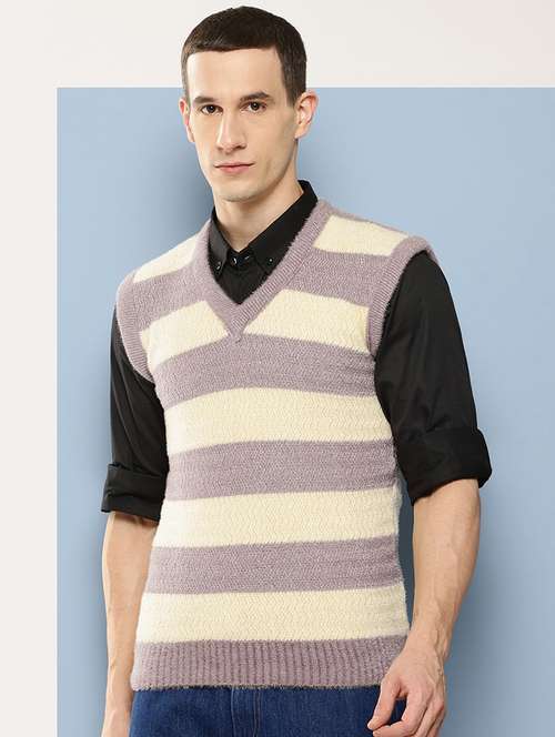 men striped sleeveless regular fit pullover  - 22225103 -  Standard Image - 0