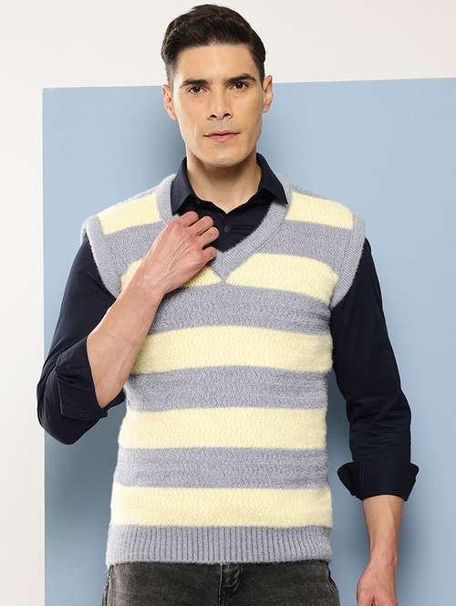 men striped sleeveless regular fit pullover  - 22225105 -  Standard Image - 0
