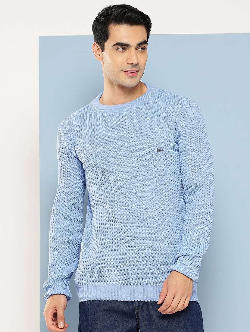 men self design long sleeve regular fit pullover 