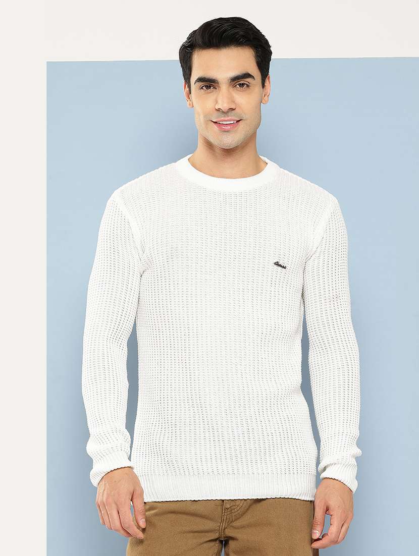 men self design long sleeve regular fit pullover 