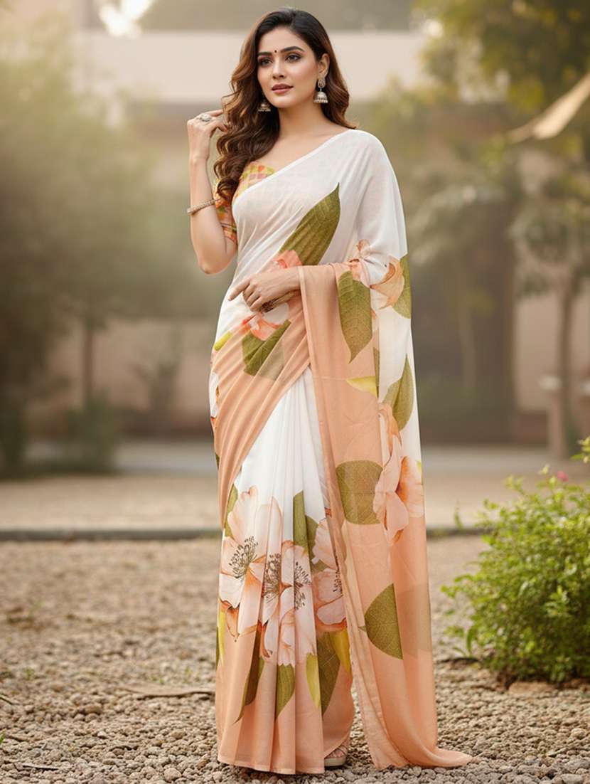 women floral printed saree with blouse