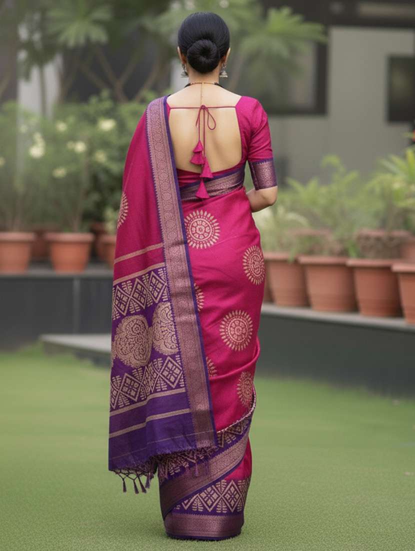 women printed casual wear saree with blouse - 22225120 -  Standard Image - 3