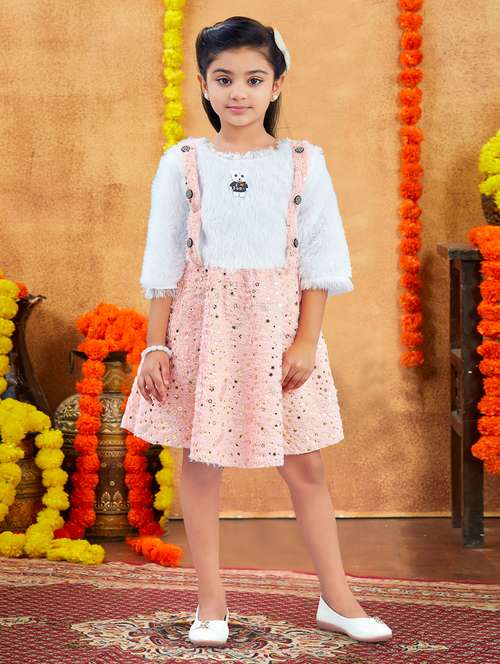 girls foil print three quarter sleeve fit & flare dress - 22225124 -  Standard Image - 0