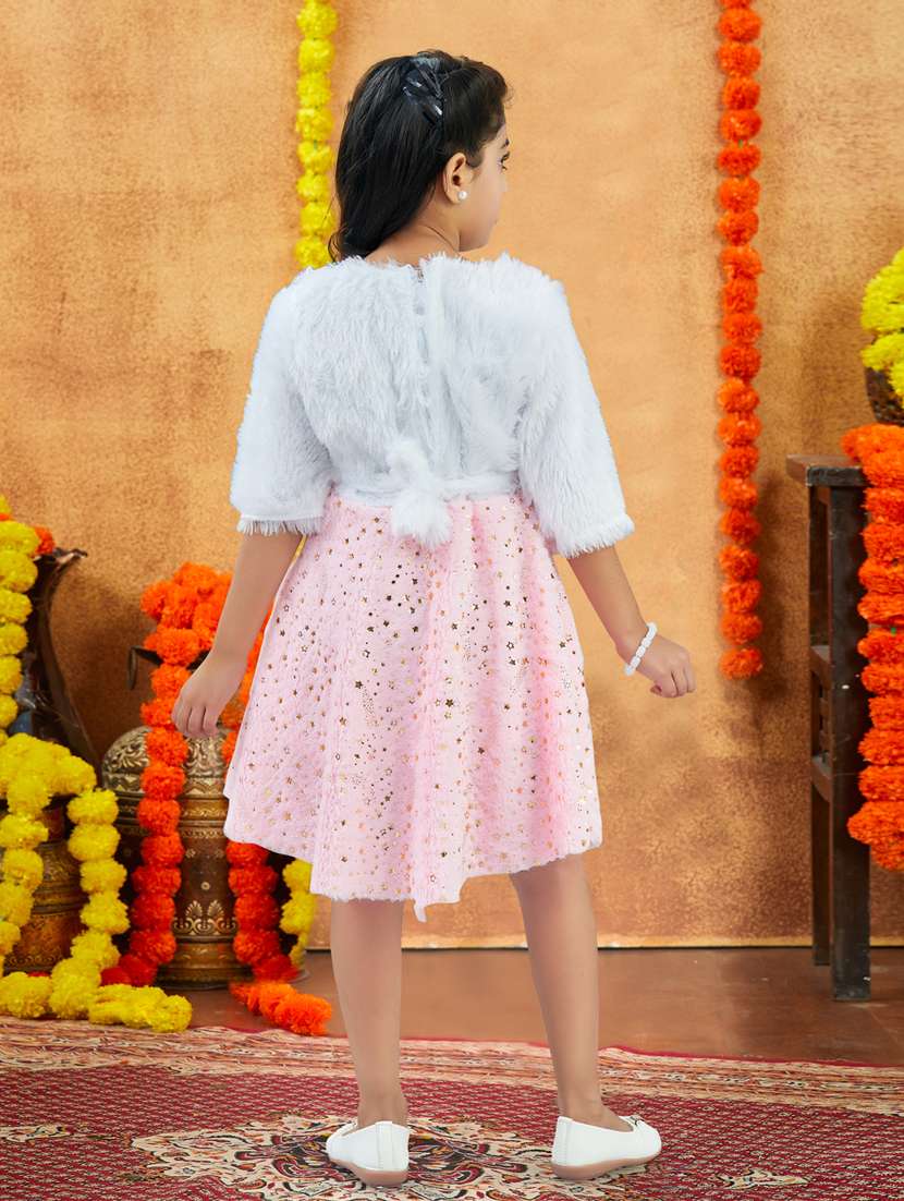 girls foil print three quarter sleeve fit & flare dress - 22225125 -  Standard Image - 3