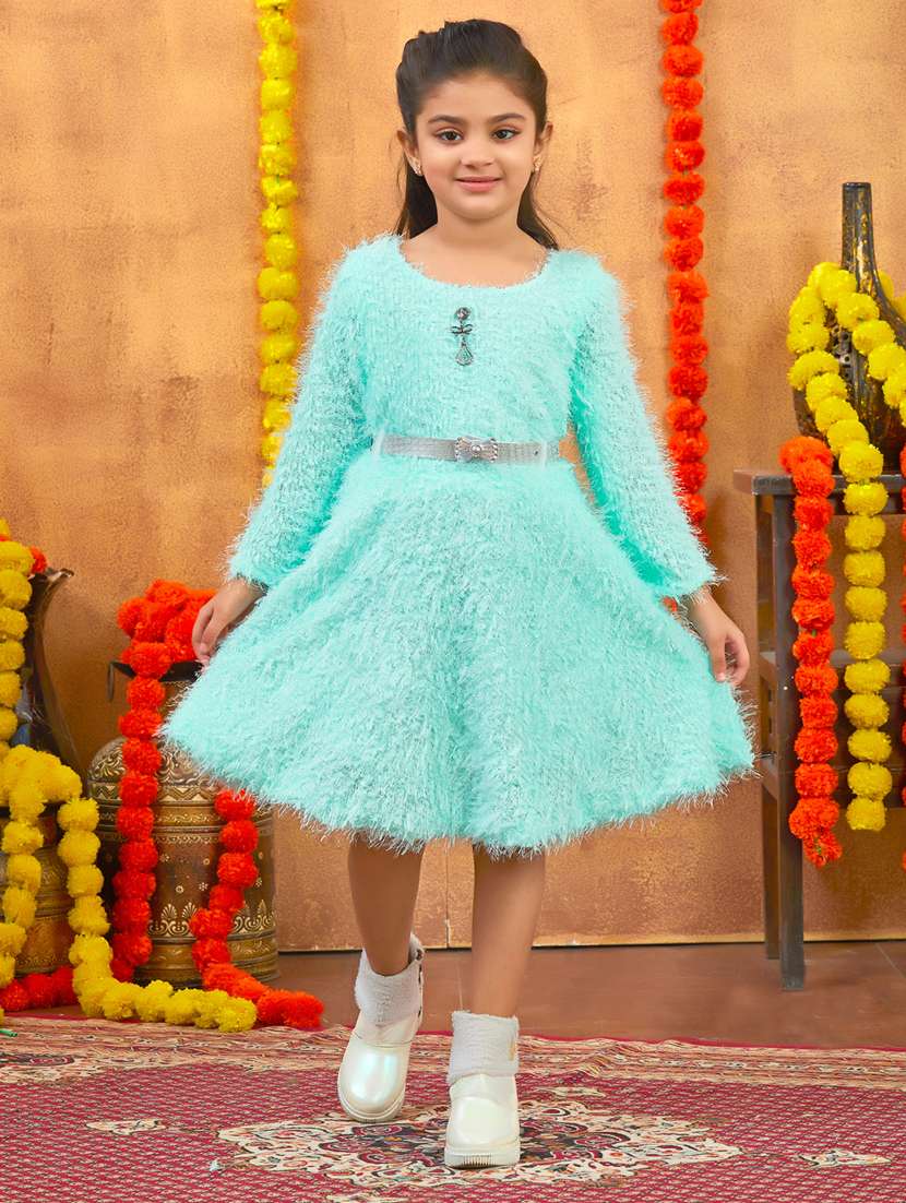 girls solid round neck fit & flare dress - 22225131 -  Zoom Image - 0