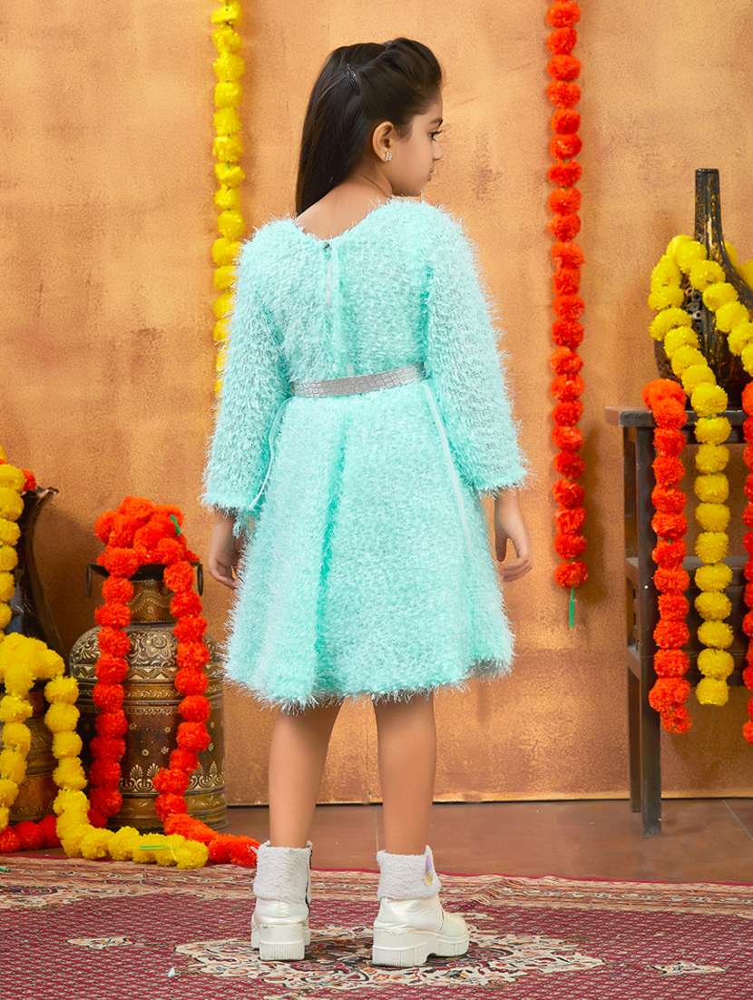 girls solid round neck fit & flare dress - 22225131 -  Standard Image - 3