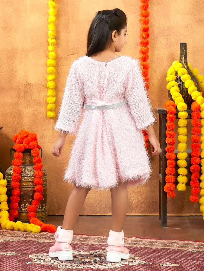 girls solid round neck fit & flare dress - 22225133 -  Standard Image - 3