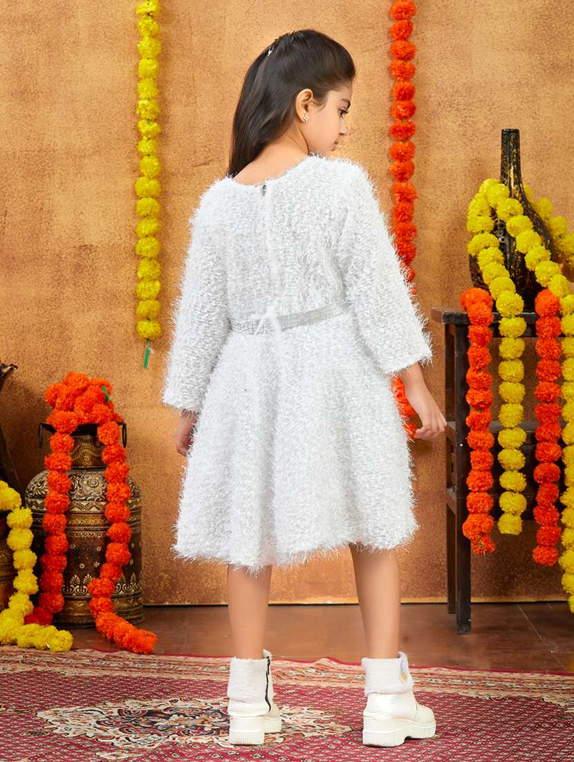 girls solid round neck fit & flare dress - 22225134 -  Standard Image - 3