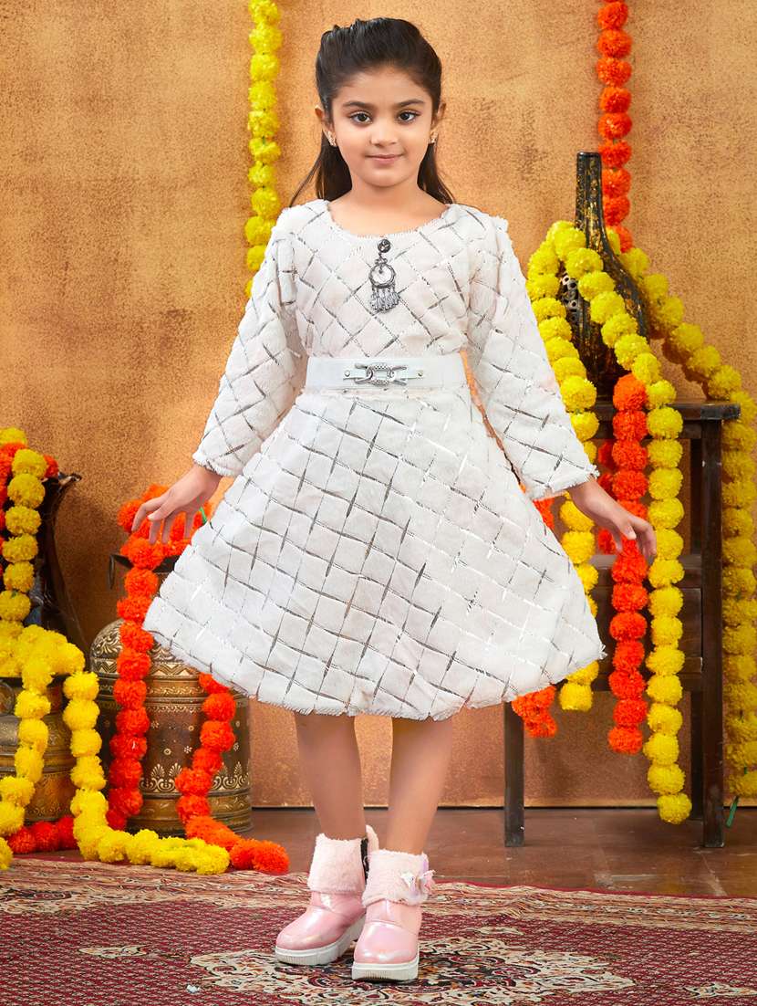 girls foil print round neck fit & flare dress - 22225139 -  Zoom Image - 0