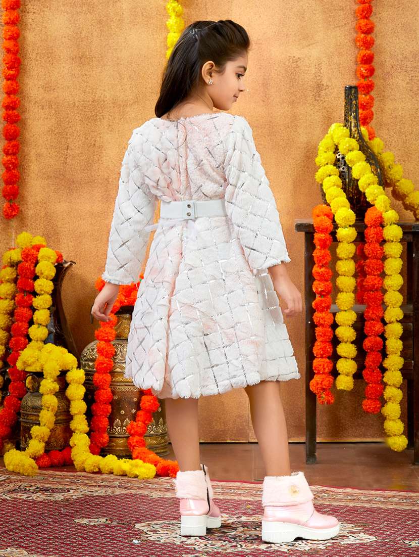 girls foil print round neck fit & flare dress - 22225139 -  Standard Image - 3