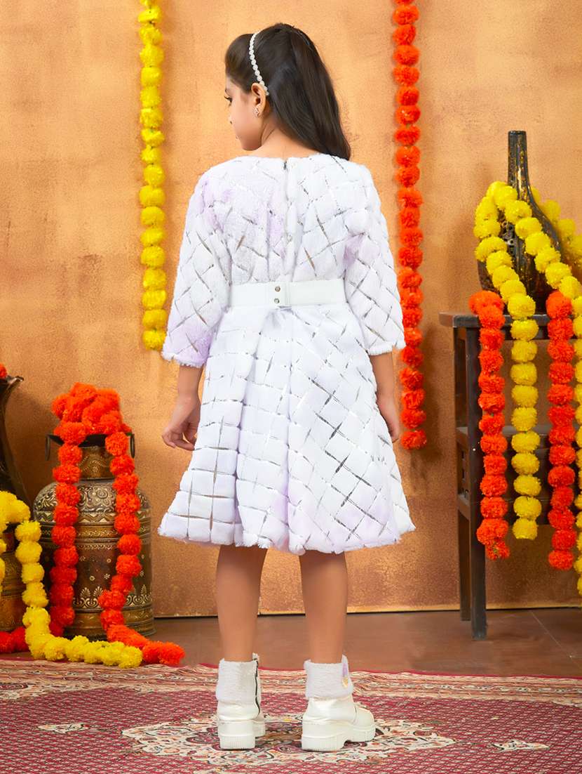 girls foil print round neck fit & flare dress - 22225141 -  Standard Image - 3