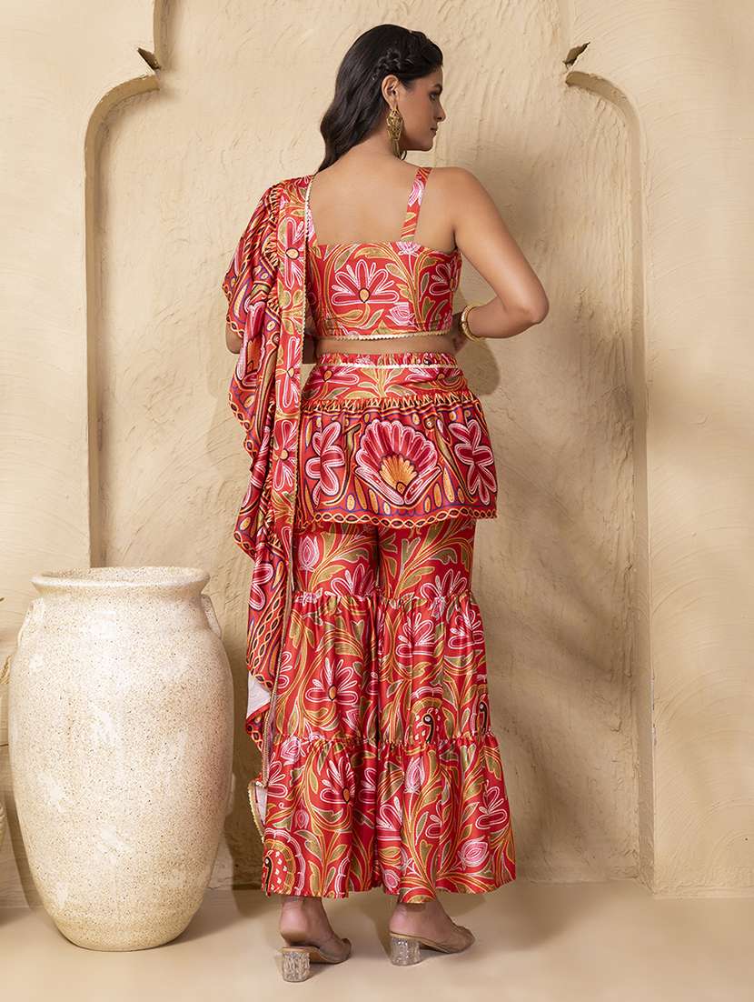 women printed crop top and sharara fusion set - 22225157 -  Standard Image - 3