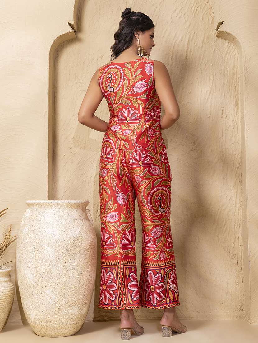 women printed sleeveless ethnic co-ord set - 22225161 -  Standard Image - 3