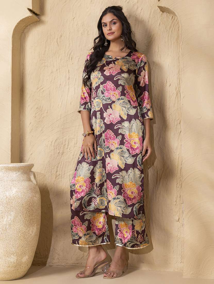 women printed three quarter sleeve ethnic co-ord set