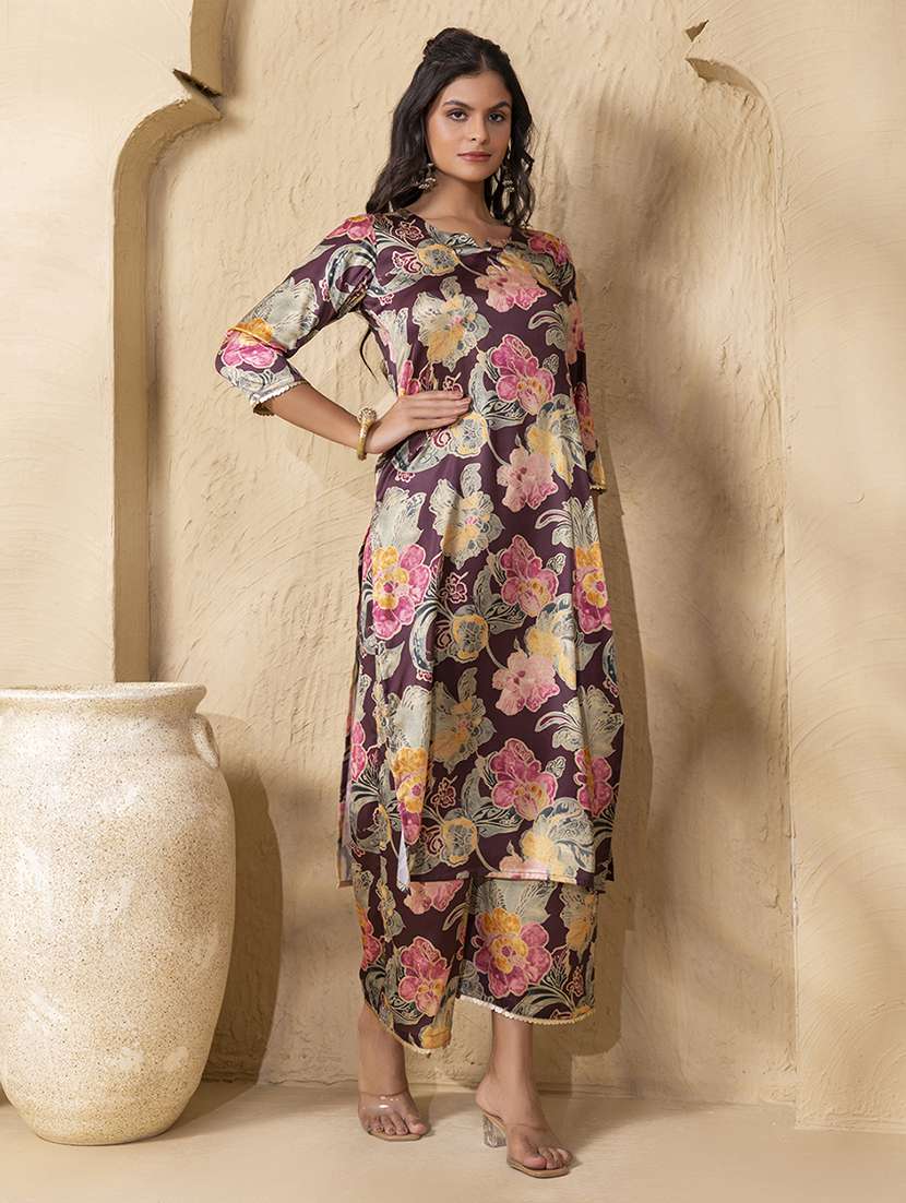 women printed three quarter sleeve ethnic co-ord set - 22225168 -  Standard Image - 3